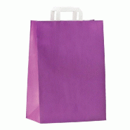 Sac kraft pourpre poignées plates 22x10x28cm - Paquet de 50