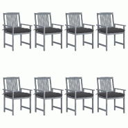 VidaXL Chaises De Jardin Et Coussins Lot De 8 Bois Acacia Solide Gris - gris 3078249