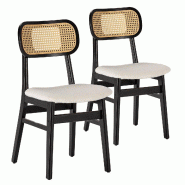 VS Venta-stock Pack de 2 chaises Boira Noire avec Imitation tissu mouton et rotin synthétique - noir Bois massif I23192