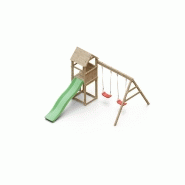 Aire de jeu extérieur en bois - 1 toboggan + 2 balançoires - 348x284x188cm - ambroise