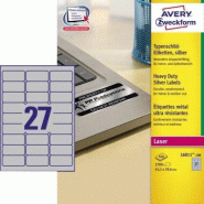 Avery Zweckform 2700 étiquettes ultra-résistantes métalliques Laser, format 63,5 x 29,6 mm (100 feuilles / cdt) - L6011-100