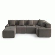 Canapé d'angle modulaire MILYSOFA SOFAMOUS 5 places avec méridienne Tissu chenille Brun cendré - MS-MOUS-6-AB