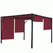 Décoshop26 - Pergola pavillon de jardin toit terrasse structure acier stable 6cm + toit coulissant rouge bordeaux 4x4m 04_0004073 - acier 30003923326