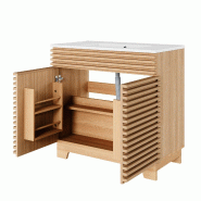 Merax Meuble de salle de bain 81 x 46 x 86,5 cm avec vasque en céramique, 2 portes, fermeture amortie et pieds hauts, coloris bois naturel - multi-ma