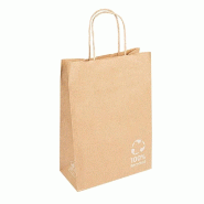 Sac 100% recyclé kraft brun poignées torsadées 20+10x29cm - par 250