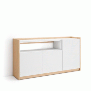 SKRAUT HOME Buffet salon et cuisine, 156x80x37 cm, 3 Portes, Meuble chaussure, Blanc et Chêne Soft - blanc Bois manufacturé 701_1