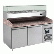 Table de préparation pizza 2 portes 60/40 + plan de travail en granit + vitrine | L2g - PZ2600TN-VRX380 Table de préparation pizza 2 portes 60/40 + plan de travail en granit + vitrine | L2g - PZ2600TN-VRX380