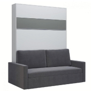 ARMOIRE LIT ESCAMOTABLE DJUKE  SOFA BLANC BANDEAU GRIS MAT CANAPÉ GRIS 160*200 CM