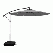 COSTWAY Parasol sur mât avec sacs, Ø300cm, 40 LED solaires et manivelle, jardin, UV, anthracite. - gris métal ZB35318ET