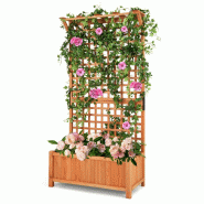 Helloshop26 - Lit de jardin surélevé avec treillis 90 x 44,5 x 183,5 cm parfait pour plantes grimpantes style naturel en bois 20_0012211 - 300022711