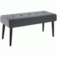 TecTake GmbH tectake banc glora rembourré mousse haute densité motif matelassé pieds acier stables 95x38x45 cm velours gris - multicolore Bois manu