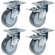 Roulette 100mm 4" à bandage caoutchouc gris, pivotante et avec frein, forte capacité de 440kg, jeu de 4 Roulette 100mm 4" à bandage caoutchouc gris, pivotante et avec frein, forte capacité de 440kg, jeu de 4