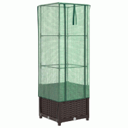 Helloshop26 - Jardinière bac lit surélevé plantes fleurs terrasse jardin surélevée avec housse aspect rotin 40 x 40 x 139 cm Marron 02_0038774 -