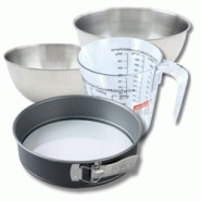 Set pâtisserie avec moule à manqué de 26 cm acier, 2 bols à mixer, verre mesureur et spatule Zenker - gris métal 3176239937824