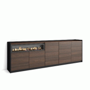 SKRAUT HOME Buffet salon et cuisine, 260x80x37 cm, 5 Portes, Cheminée électrique, Chêne foncé et Noir - marron Bois manufacturé 708_3