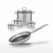 Batterie de cuisine avec 2 faitouts 12/14 cm 1 faitout 16 cm 1 faitout 26 cm et 1 poêle 28 cm Elo Collection Relief Solution Citrin - gris 3176239940
