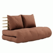 CANAPÉ LIT FUTON SHIN SANO BRUN ARGILE ET PIN MASSIF COUCHAGE 140*200 CM.