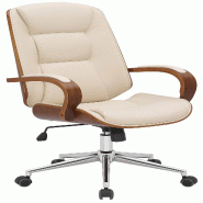 Décoshop26 - Fauteuil de bureau avec accoudoirs hauteur réglable en similicuir crème structure en bois courbé et métal 10_0007034 - beige métal