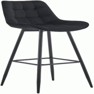 Décoshop26 - Tabouret de bar x1 coutures décoratives carrées avec repose-pieds en velours noir quatre pieds en métal 10_0006110 - noir métal 3000