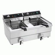 Friteuse électrique à poser professionnelle 16 + 16 Litres avec robinet de vidange (400V) PREMIUM - GOLDINOX - inox 3701770808144