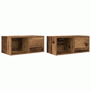 Helloshop26 - Lot de 2 meubles TV design vintage mural 60 x 31 x 25,5 cm rangement pratique en bois d'ingénierie vieux bois 02_0051641 - Bois massif