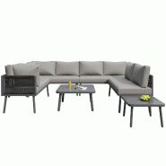 Merax salon de jardin, canapé 2 places avec coussins et tressage corde, extérieur, gris - gris métal HW24007AAG-2