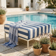 Pouf rayé pour salon de jardin modulable en tissu belu pacific - bleu aluminium 114817