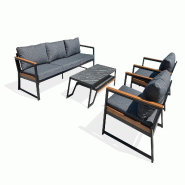 REMARQUABLE Salon bas de jardin 5 places en aluminium noir - TADEO - 3700917630426