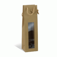 Sac bouteille magnum kraft avec étiquette et poignée papier - 12x11,4x44 cm - par 10