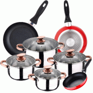 San Ignacio - Batterie de cuisine Nona : 4 casseroles avec couvercles et jeu de 3 poêles Ø16/20/24 cm en acier inoxydable/aluminium embouti - PK3379 San Ignacio - Batterie de cuisine Nona : 4 casseroles avec couvercles et jeu de 3 poêles Ø16/20/24 cm en acier inoxydable/aluminium embouti - PK3379