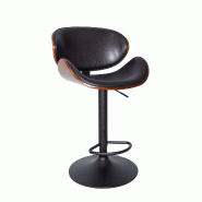 Anticline Créations Tabouret de bar réglable noir et bois - multicolore multi-matériau CS1649