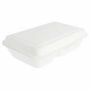 Boîte bagasse blanche 2 comp à couvercle attenant 16,5x22,5x6,4cm - par 500