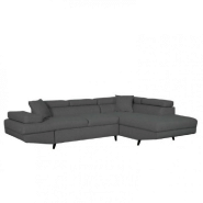 Canapé méridienne coffre droite RINO convertible gris graphite pieds laqués noir