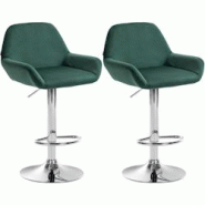 CLP Ensemble de 2 tabourets de bar Braga en velours Vert foncé/Métal chromé - vert textile 323651 CLP Ensemble de 2 tabourets de bar Braga en velours Vert foncé/Métal chromé - vert textile 323651