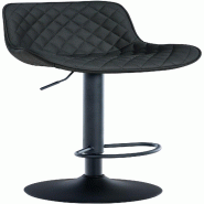 Décoshop26 - Tabouret de bar x1 assise avec coutures décoratives losange en PVC noir et pieds en métal noir 10_0005223 - noir métal 3000252524405