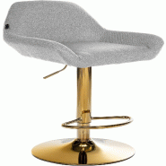 Décoshop26 - Tabouret de bar x1 avec repose-pieds et accoudoirs en tissu gris piètement en trompette métal doré 10_0005602 - gris métal 3000265110817