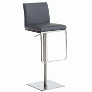 Décoshop26 - Tabouret de bar x1 avec repose-pieds plaque de base carrée en acier inoxydable assise en PVC gris 10_0005312 - gris inox 3000252573021