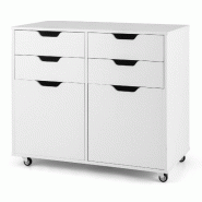 Helloshop26 - Commode à 4 tiroirs et 2 portes 73 x 40 x 64,5 cm avec support imprimante mobile design moderne en bois blanc 20_0011559 - blanc Bois m