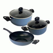 San Ignacio Noia - Jeu de 2 Casseroles Ø20/Ø24cm avec Couvercle et Wok Ø30cm en Aluminium Pressé Coloris Bleu - multi-matériau PK8776