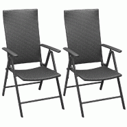 VidaXL Chaises Empilables De Jardin Lot De 2 Résine Tressée Noir - noir 42796