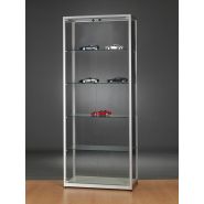 Vitrine exposition L 80 cm en aluminium argent - portes battantes avec serrure et top en verre trempé_1