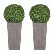 WellHome - Lot de 2 jardinières 35 L Urbi Square Effect en coloris gris clair avec boule de buis de 36 cm - gris plastique PK3921