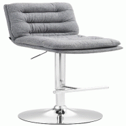 Décoshop26 - Tabouret de bar x1  repose-pieds et dossier assise rembourré en tissu gris et métal chromé 10_0006212 - gris métal 3000265439253
