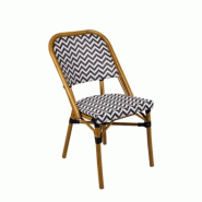Emh Chaise de terrasse professionnelle Trocadéro empilable – aluminium et textilène noir et blanc – usage chr intérieur/extérieur - aluminium