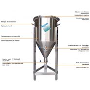 Fermbeer tc - réservoir de stockage industriel - incon - fond conique 60° - poignée en inox