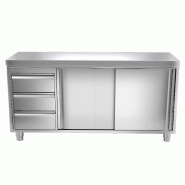 Meuble bas inox cental P 600 mm avec portes et tiroirs - 2000, A gauche_0
