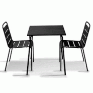 Oviala Business Ensemble table de jardin carrée et 2 chaises Noir - noir acier 114635