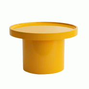 Oviala Business Table basse ronde 50 cm en MDF effet laqué jaune - jaune Bois manufacturé 114321