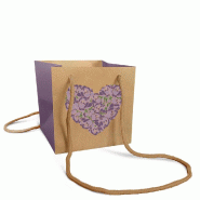 Sac plastifié à l'intérieur coeur violet 13x13x13cm - par 10