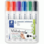 Staedtler 351 B WP6 ST Lumocolor Set de 6 Marqueurs pour tableau blanc effaçable à sec pointe biseautée 2 à 5 mm Couleurs Intenses - multicolore 3